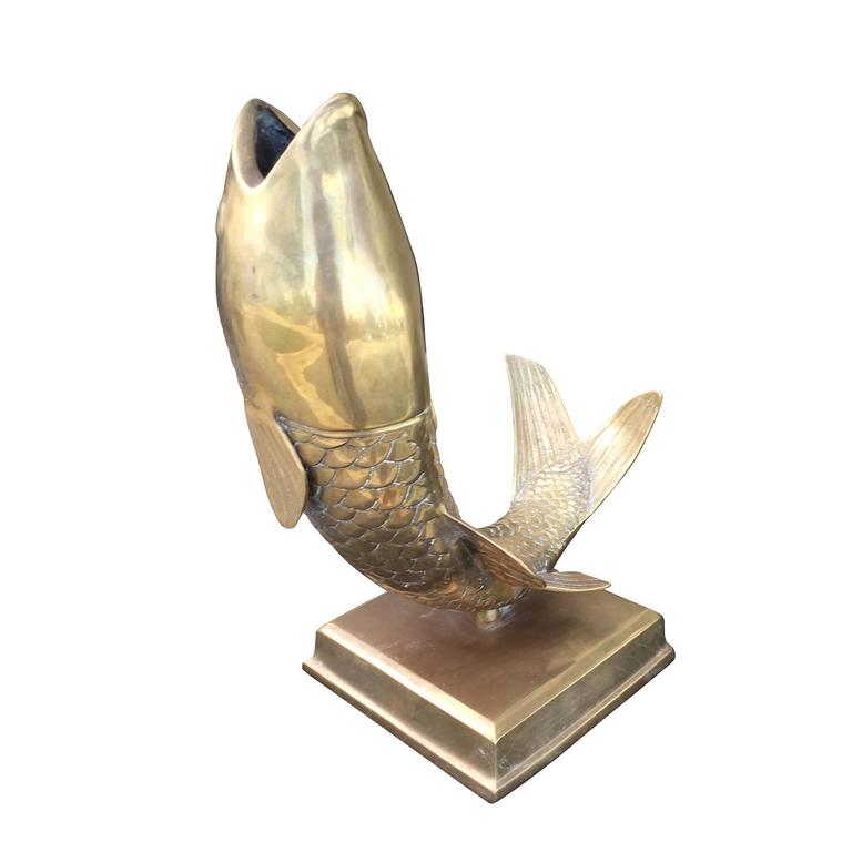 Brass Jumping Fish Statue, circa 1980 at 1stDibs