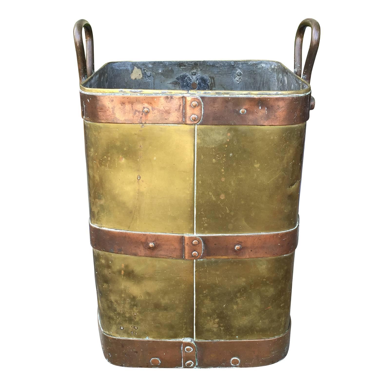 19th Century Large Brass and Copper Firewood Container