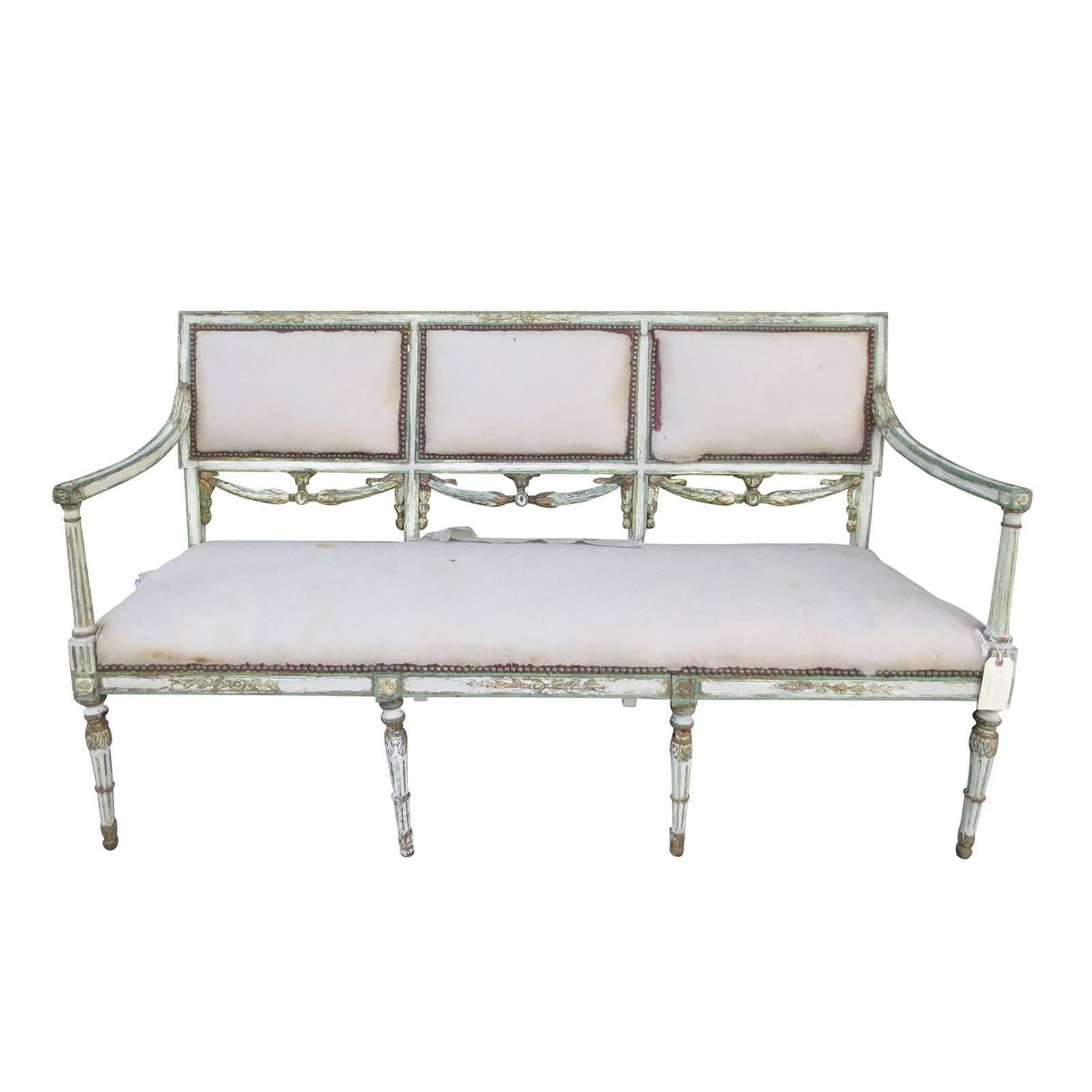 18th-19th Century Italian Neoclassical Painted Settee