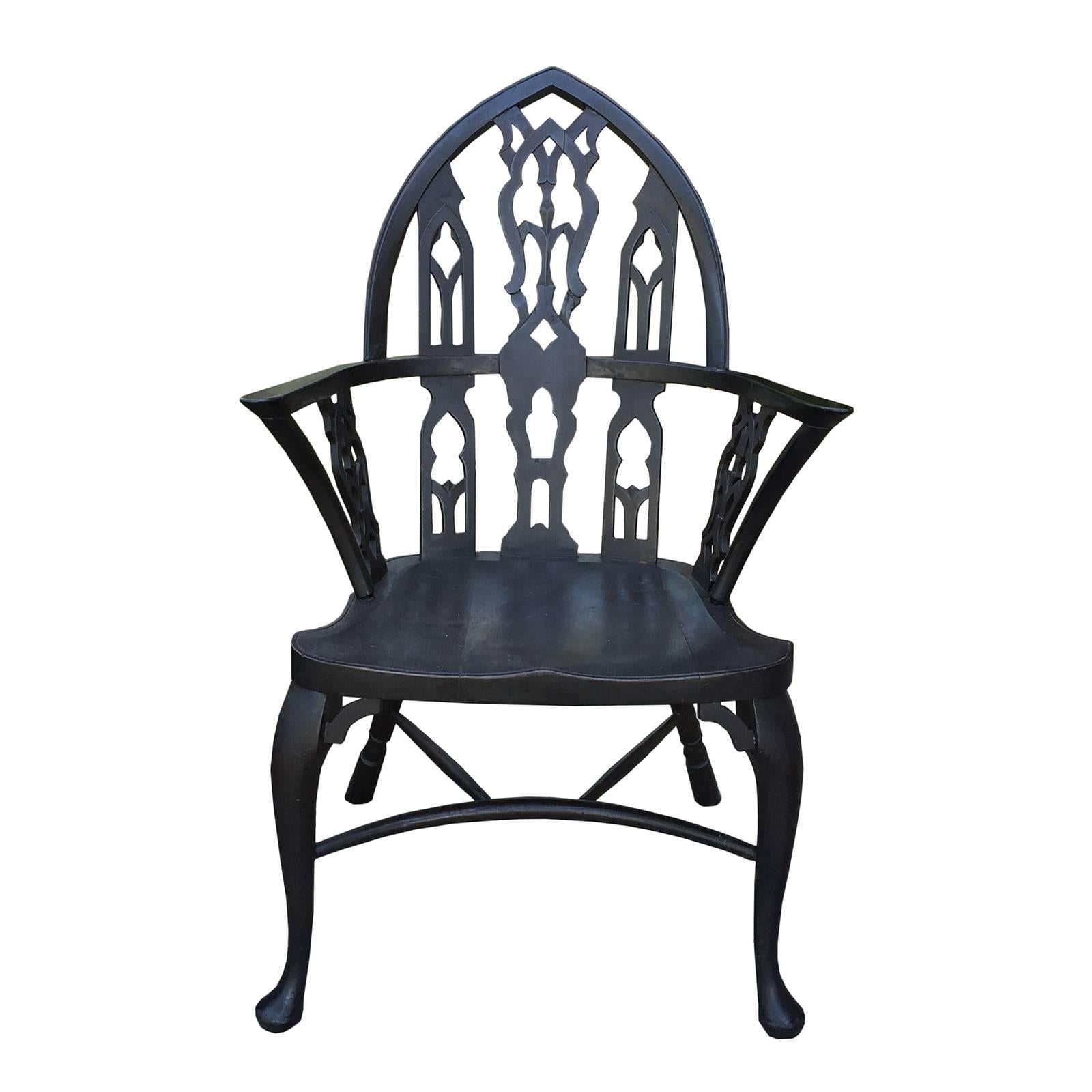 Rare 19th Century George III Ebonized Gothic Windsor Chair