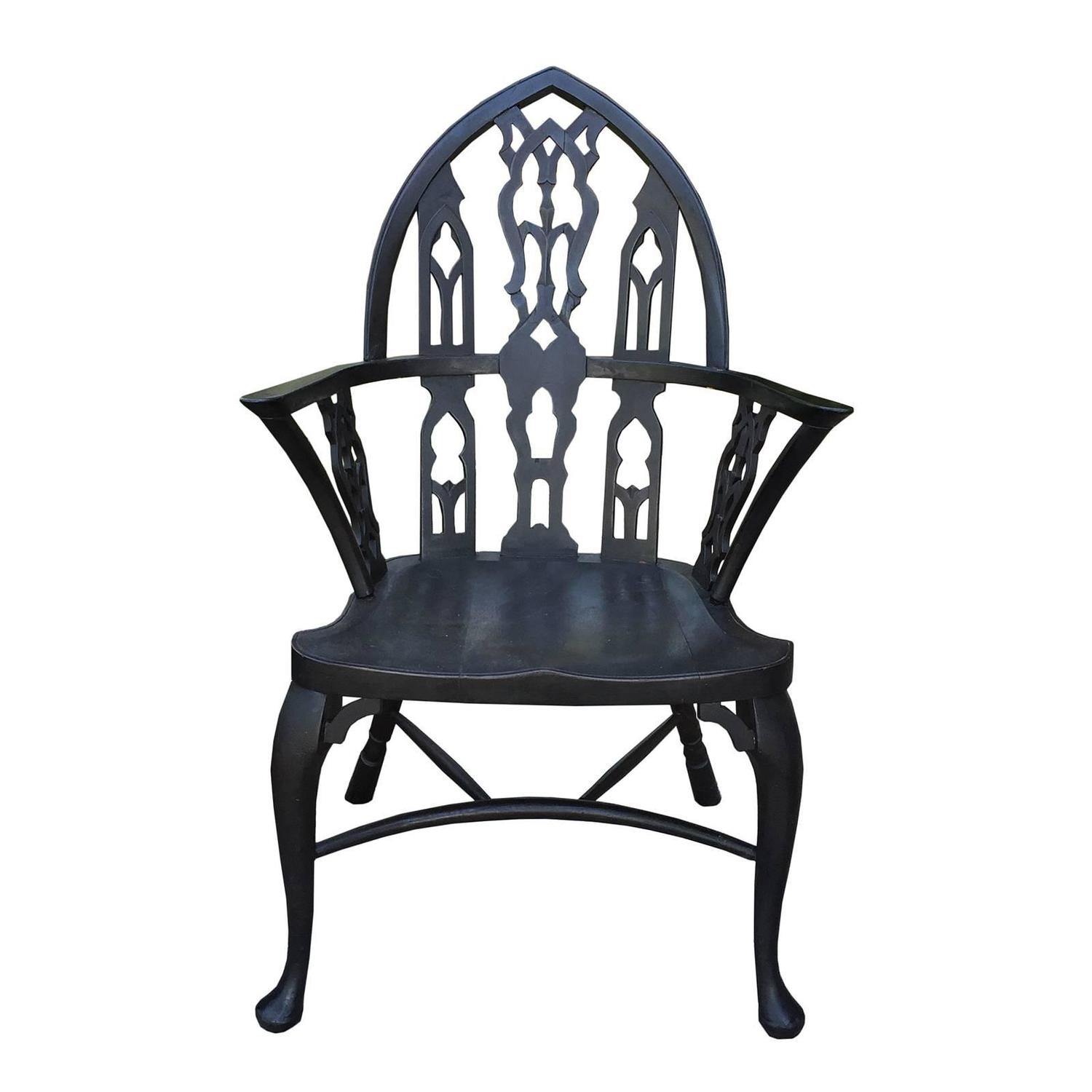Rare 19th Century III Ebonized Gothic Windsor Chair For Sale at