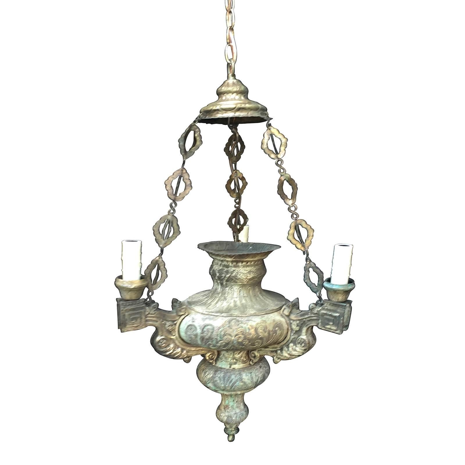 20th Century Spanish Colonial Style Continental Silvered Metal Chandelier