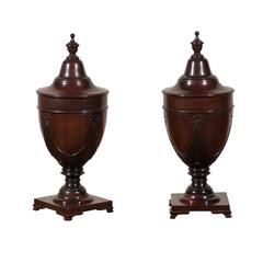 Antique 19th to 20th Century Tall Georgian Style Mahogany Knife Urns