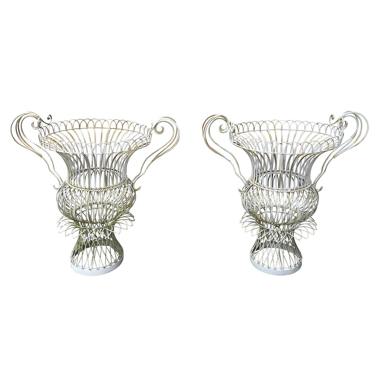 Pair of Large 20th Century, Urn Wire Baskets