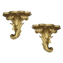 Pair of 20th Century Italian Giltwood Brackets, Marked & Labeled "Made in Italy"