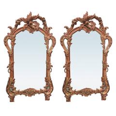 Pair of Late 20th Century Louis XV Style Giltwood and Polychrome Mirrors