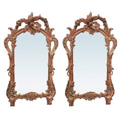 Pair of Late 20th Century Louis XV Style Giltwood and Polychrome Mirrors 2