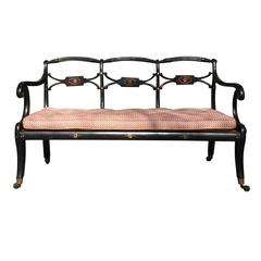 19th Century Regency Ebonized Style Bench, Neoclassical Back