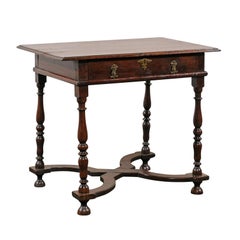 18th-19th Century William and Mary Oak One Drawer Table with Stretcher