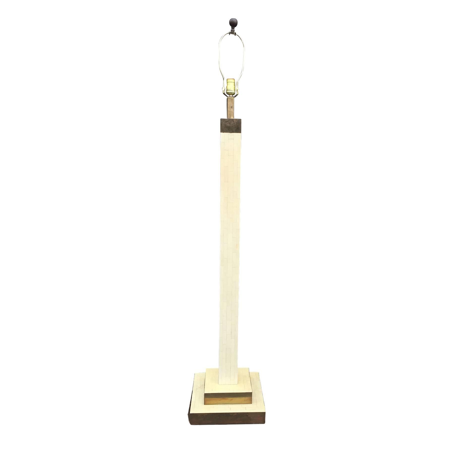 Bone Floor Lamp with Brass Edges, In the Style of Karl Springer, circa 1970s