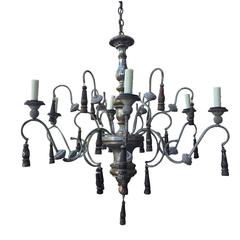 19th/20th Century Italian Wood and Iron Chandelier with Tassels