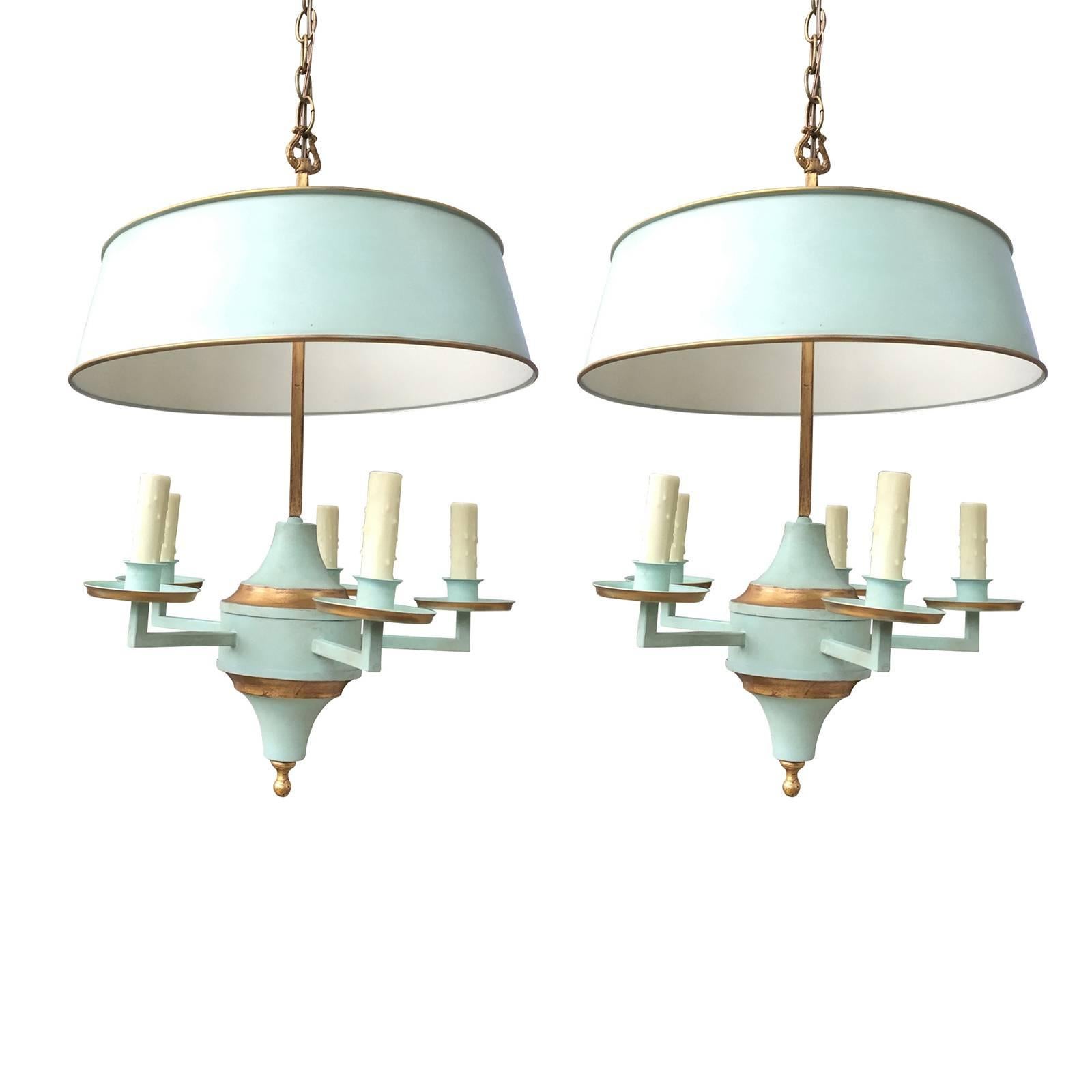 Pair of Hanging Bouillote Chandeliers, Probably Italian, circa 1950s