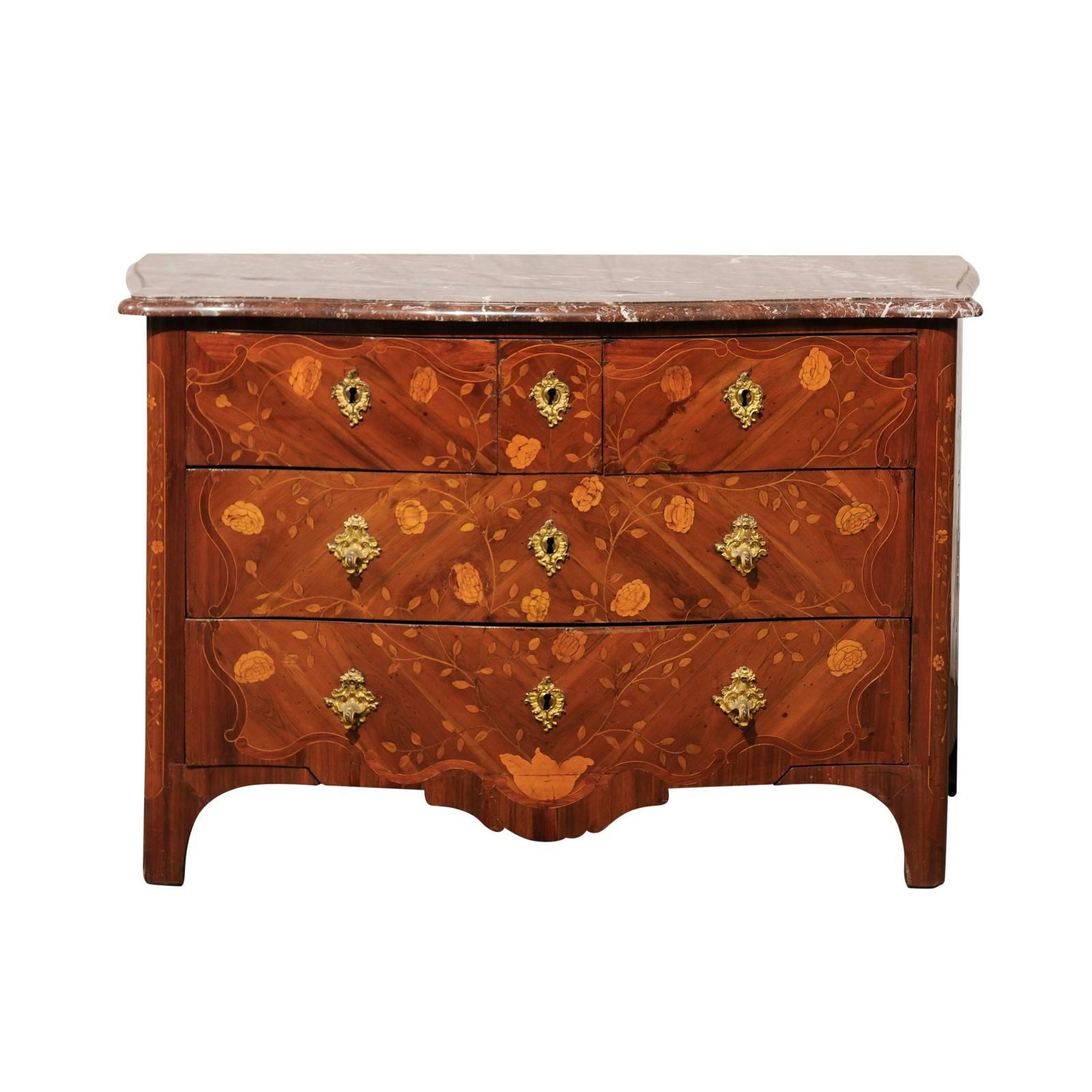 Mid-20th Century Regency Marquetry Marble Commode For Sale