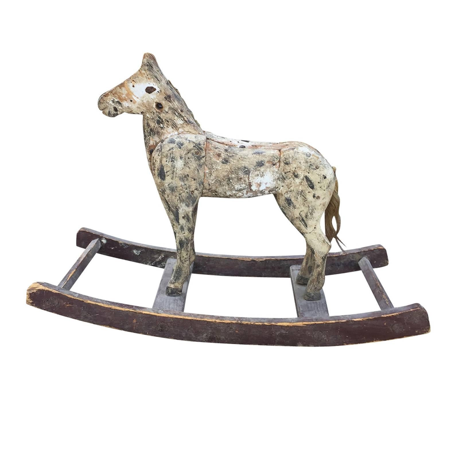 19th Century Primitive American Folk Art Rocking Horse For Sale