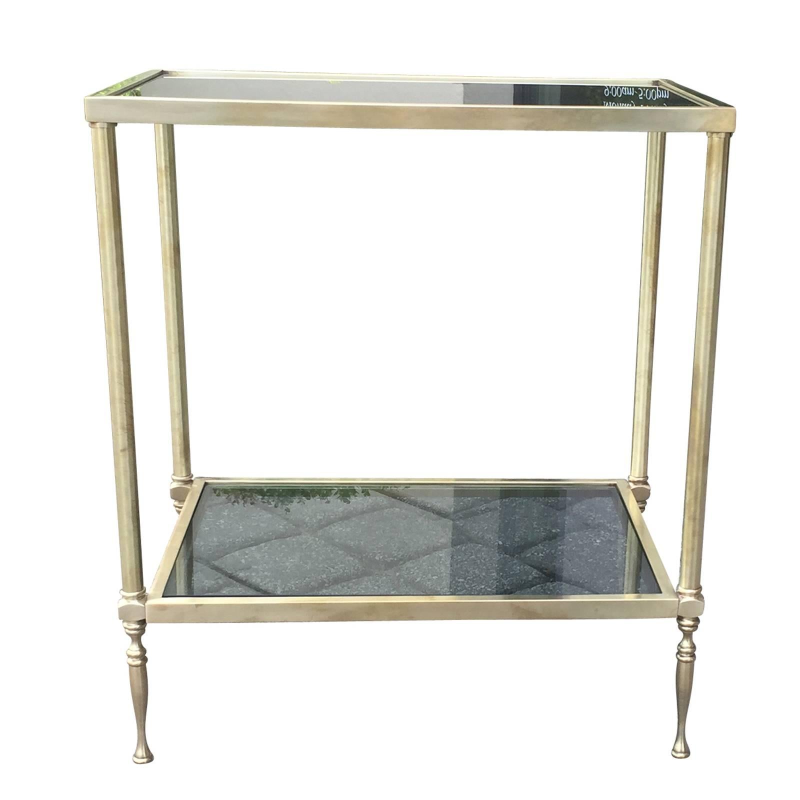 Mid-Century Brass and Glass Two-Tier Side Table