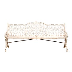 Antique 19th Century English Painted Iron Garden Bench, Old Surfaces