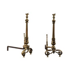 Early 20th Century Bronze Andirons with Flame Finials