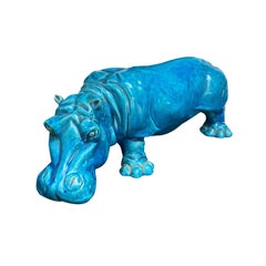 20th Century French Turquoise Hippo by Aime Seau, Marked