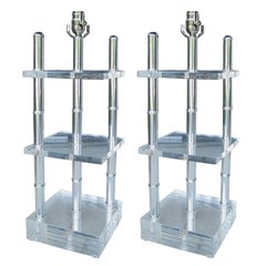 Pair of Mid-20th Century Architectural Lucite & Chrome Lamps
