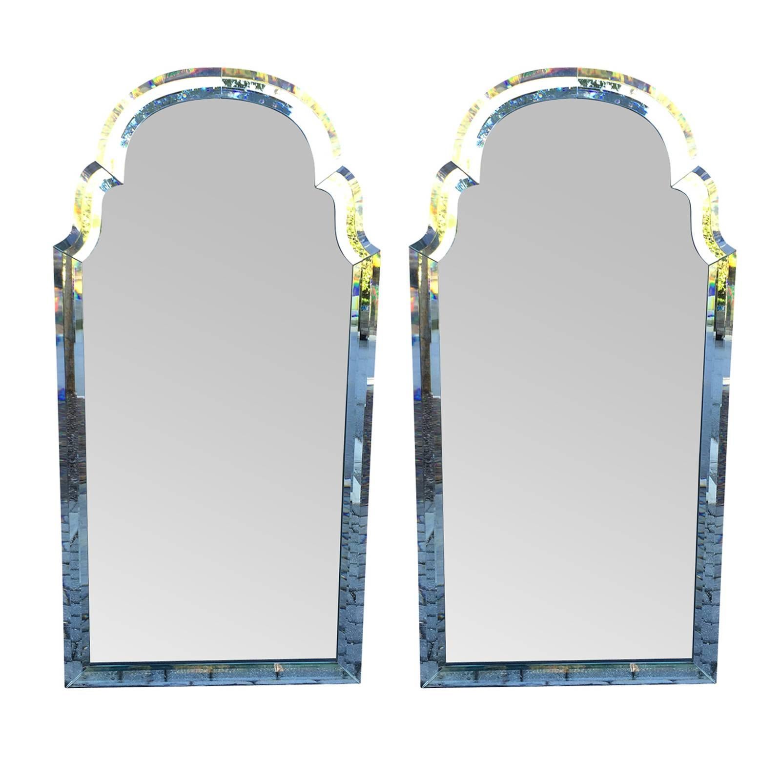 20th Century Pair of Queen Ann Style Venetian Mirrors with Mirrored Frames