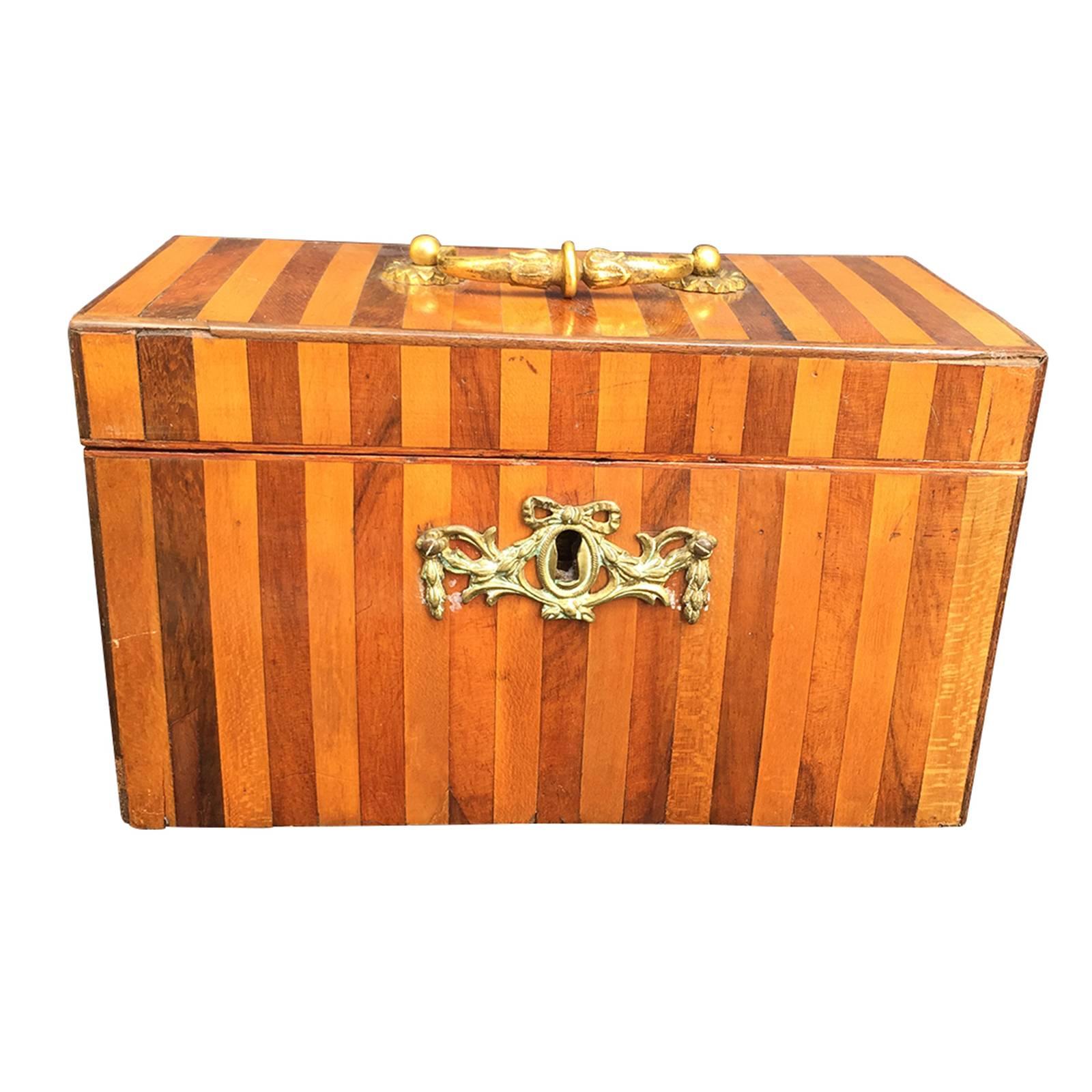 Early George III Harewood and Mahogany Inlaid Tea Caddy