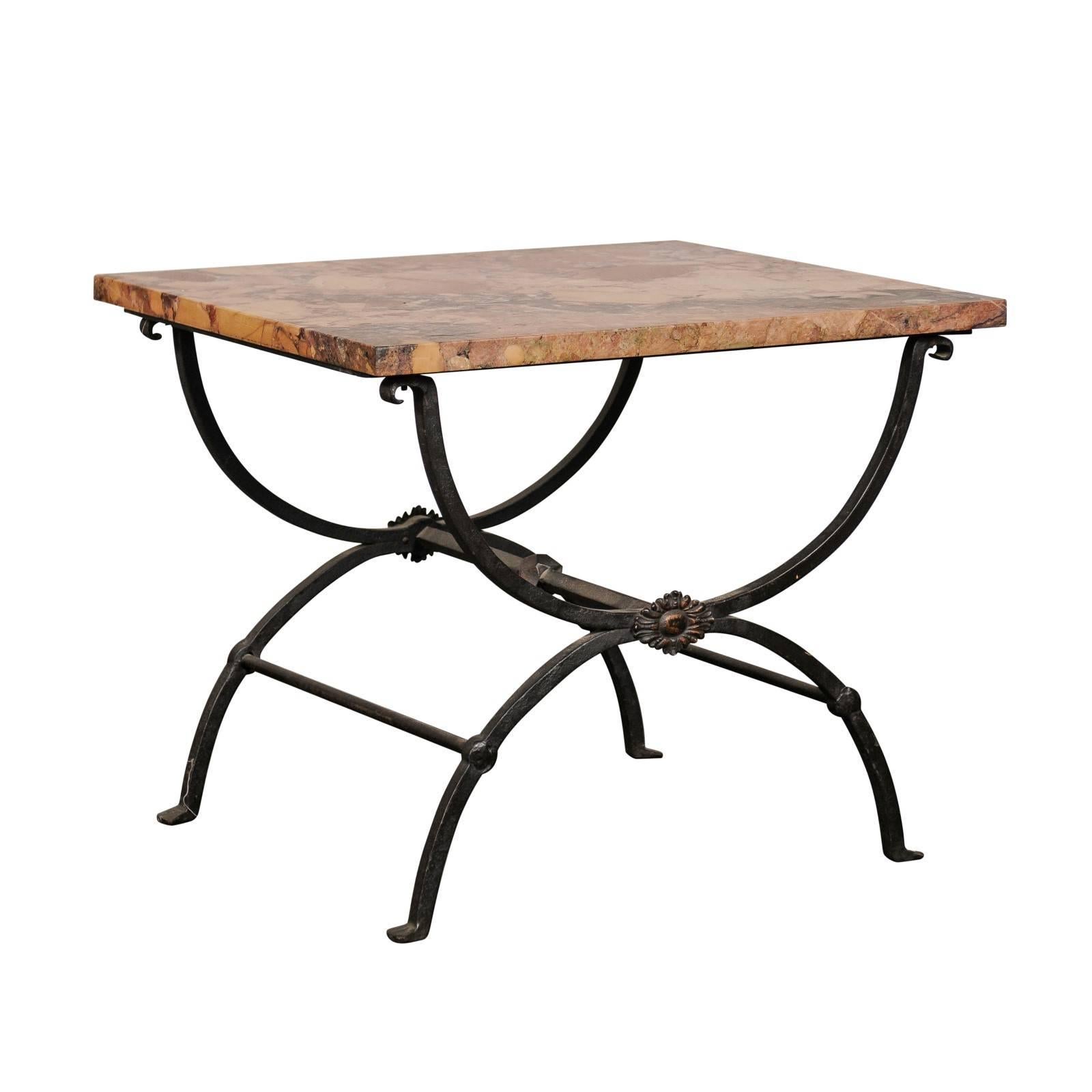 Early 20th Century Iron Side Table with Marble Top