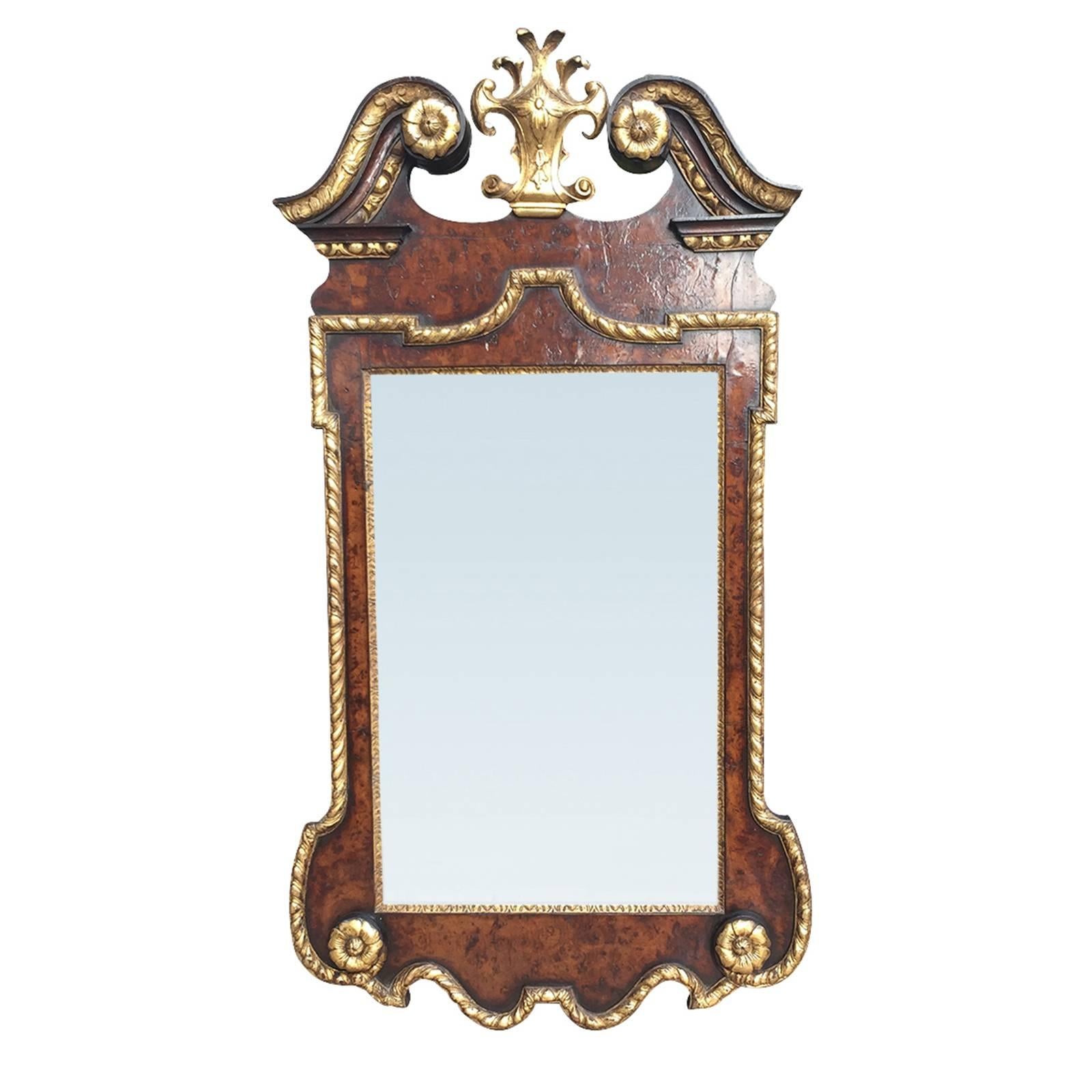 George II Style Burled Walnut and Parcel Gilt Mirror, circa 1900