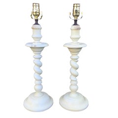 Pair of 20th Century Faux Ivory Hand Turned Lamps