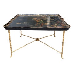 19th/20th Century Scalloped Paper Mache Chinoiserie Tray Top Table