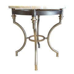 Midcentury Italian Marble Top Table, Polished Brass Base, circa 1970s