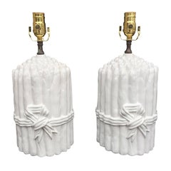 Pair of Mid Century Italian White Asparagus Lamps