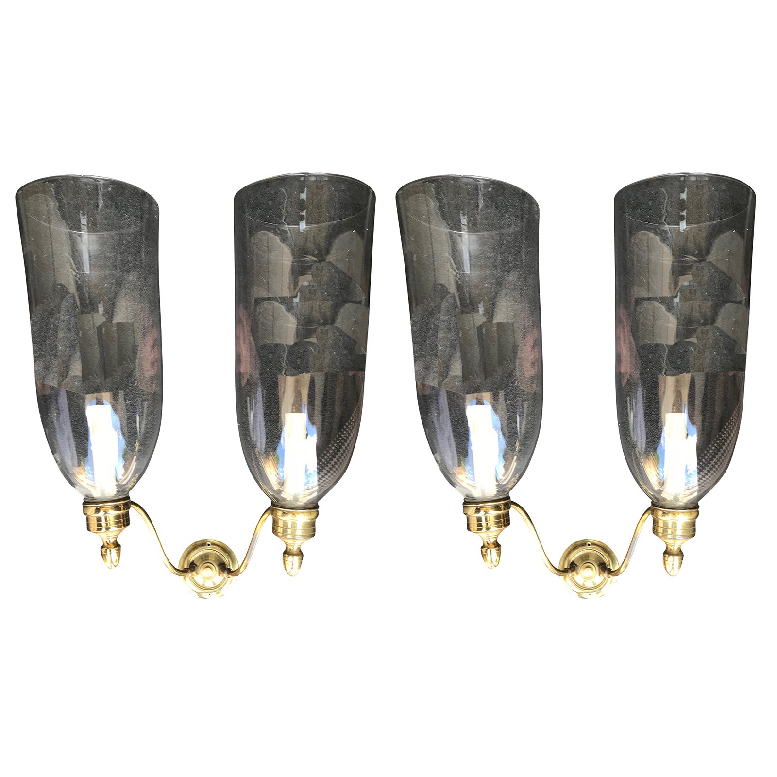 Pair Of Glass Brass Hurricane Wall Sconces Sarreid, Spain, Circa Pair Of Glass Brass Hurricane Wall Sconces Sarreid, Spain, Circa