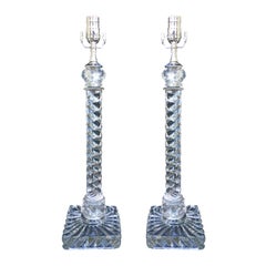 Pair of 19th Century Crystal Twist Lamps, Attributed to Baccarat