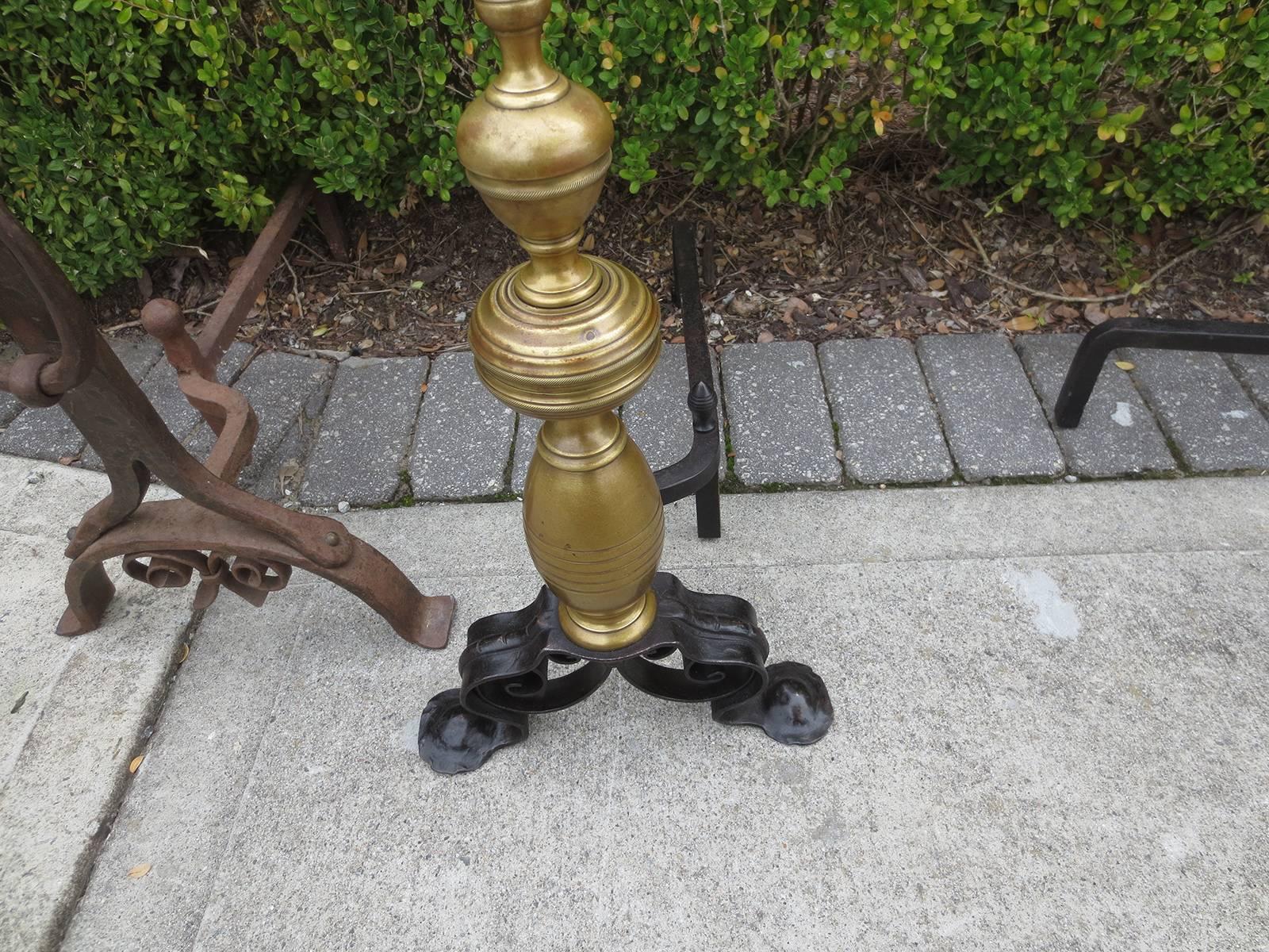 Pair of Late 19th-Early 20th Century English Bronze and Iron Andirons In Excellent Condition In Atlanta, GA