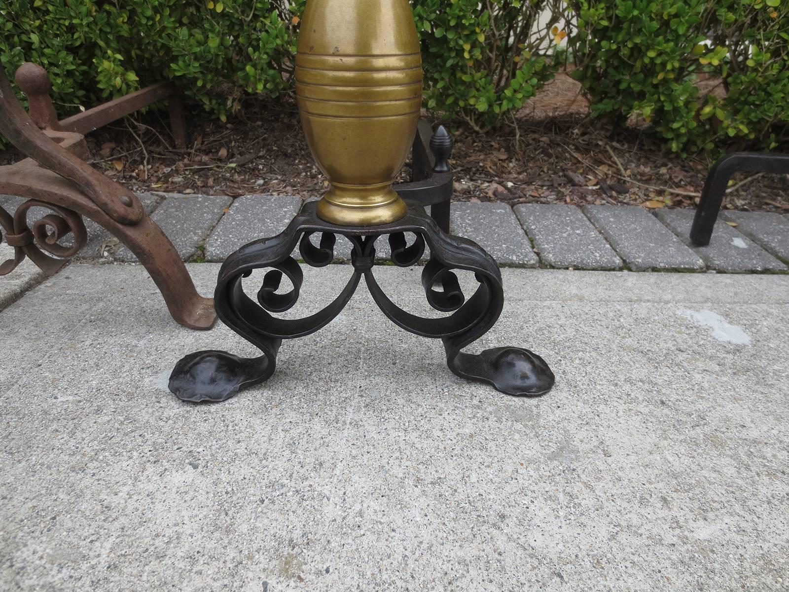 19th Century Pair of Late 19th-Early 20th Century English Bronze and Iron Andirons