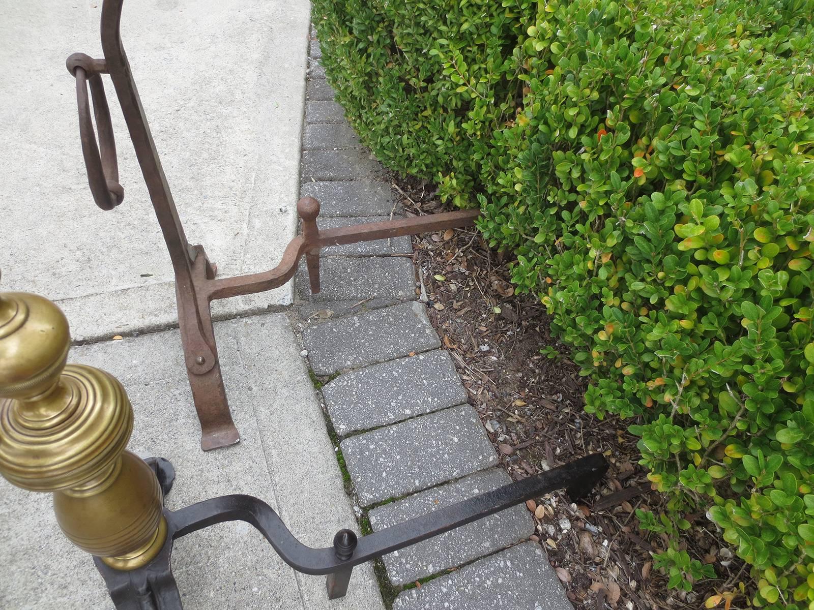 Pair of Late 19th-Early 20th Century English Bronze and Iron Andirons 1