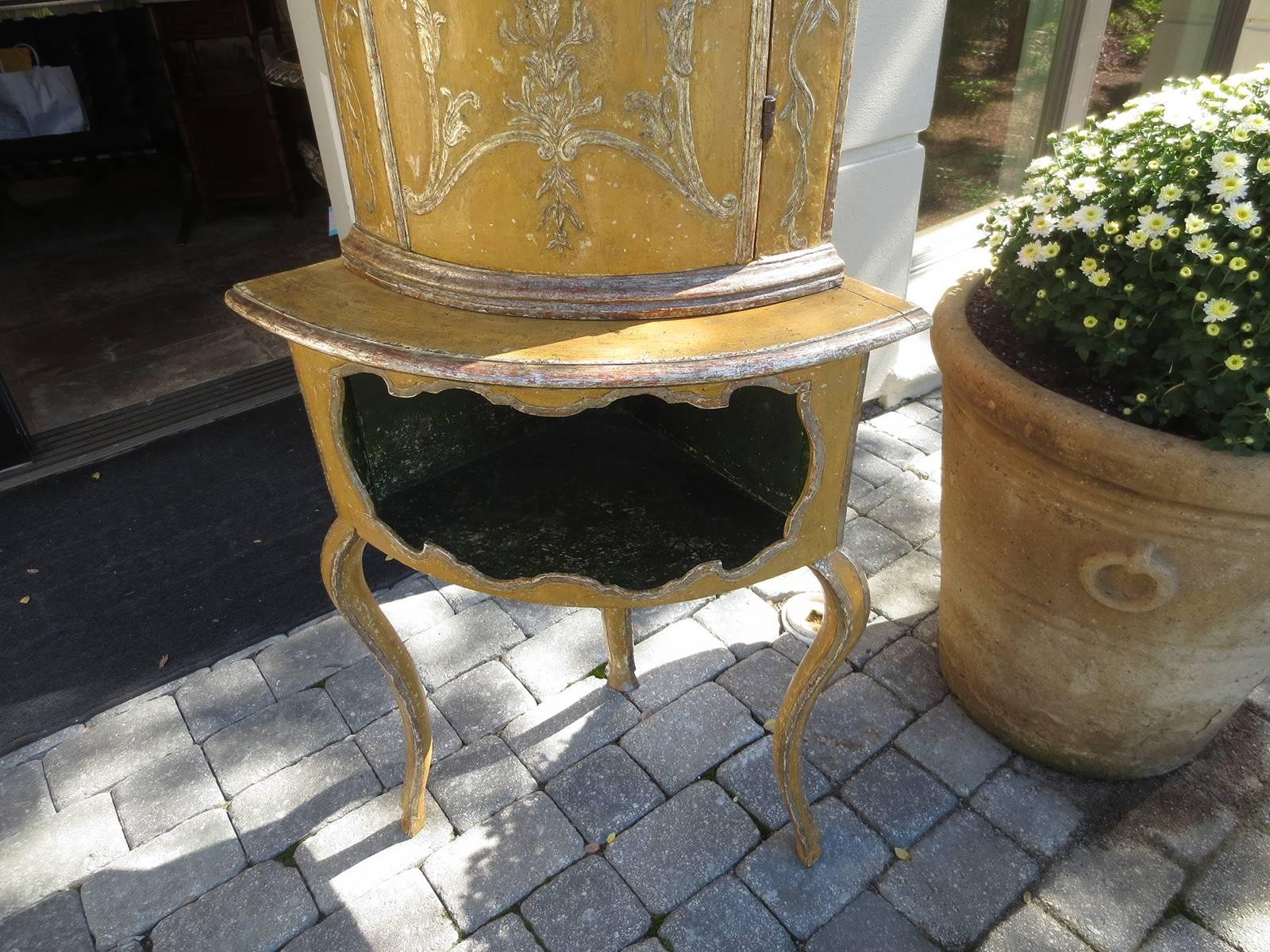 19th Century 19th-20th Century Painted Italian Corner Cabinet For Sale