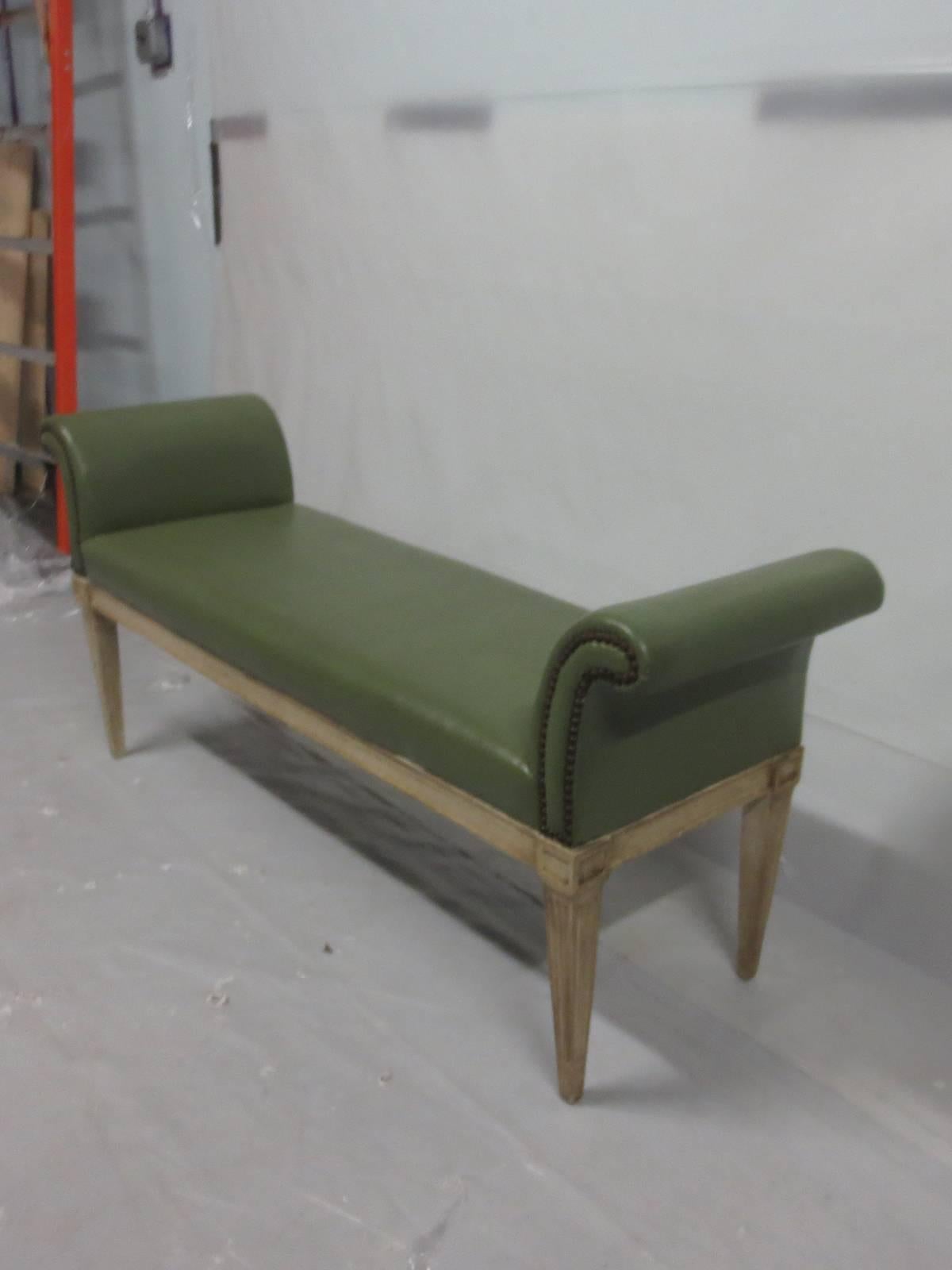 20th Century Italian Green Leather Bench In Excellent Condition In Atlanta, GA