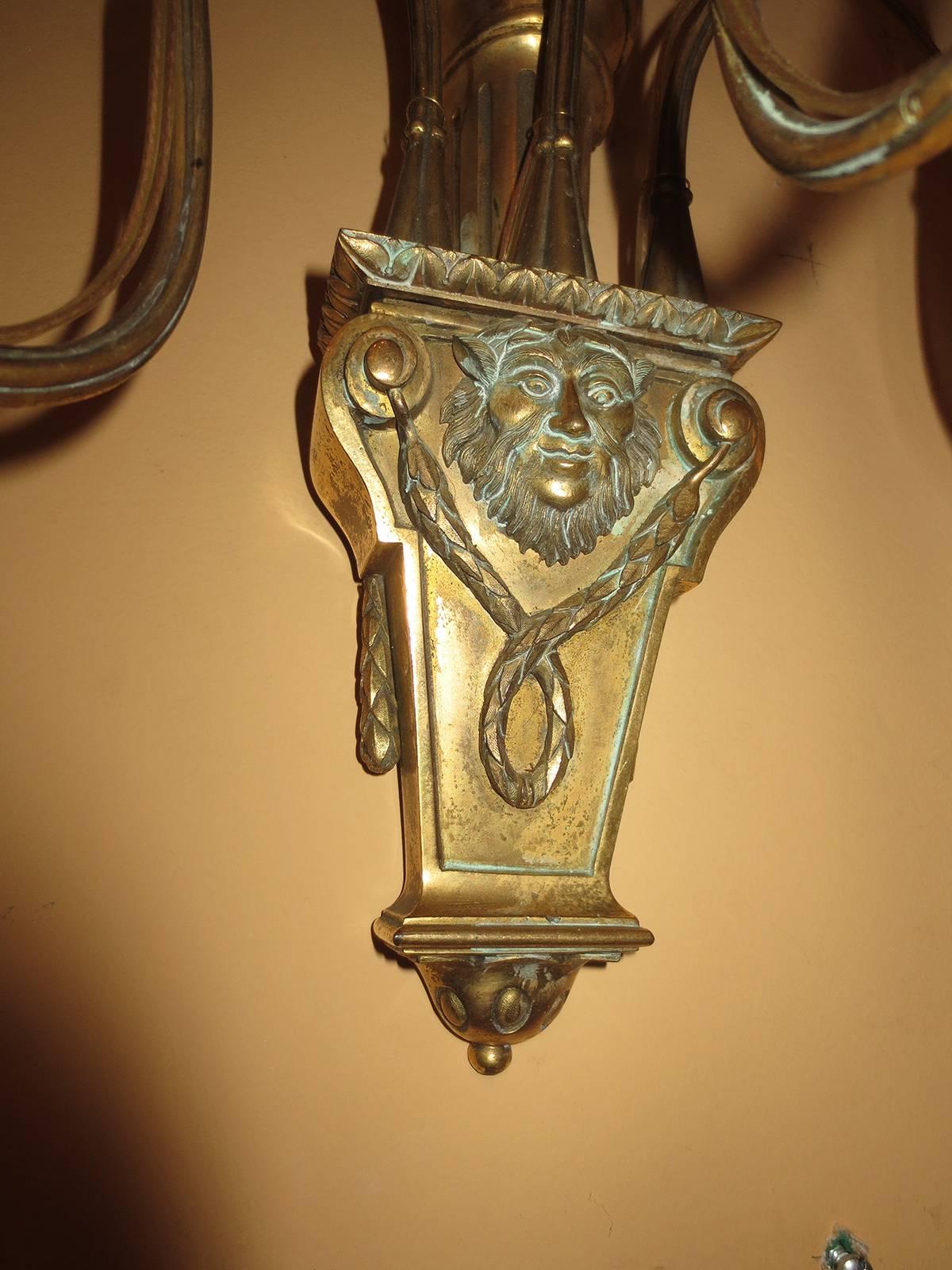 Pair of Early 20th Century Bronze and Crystal Sconces 1