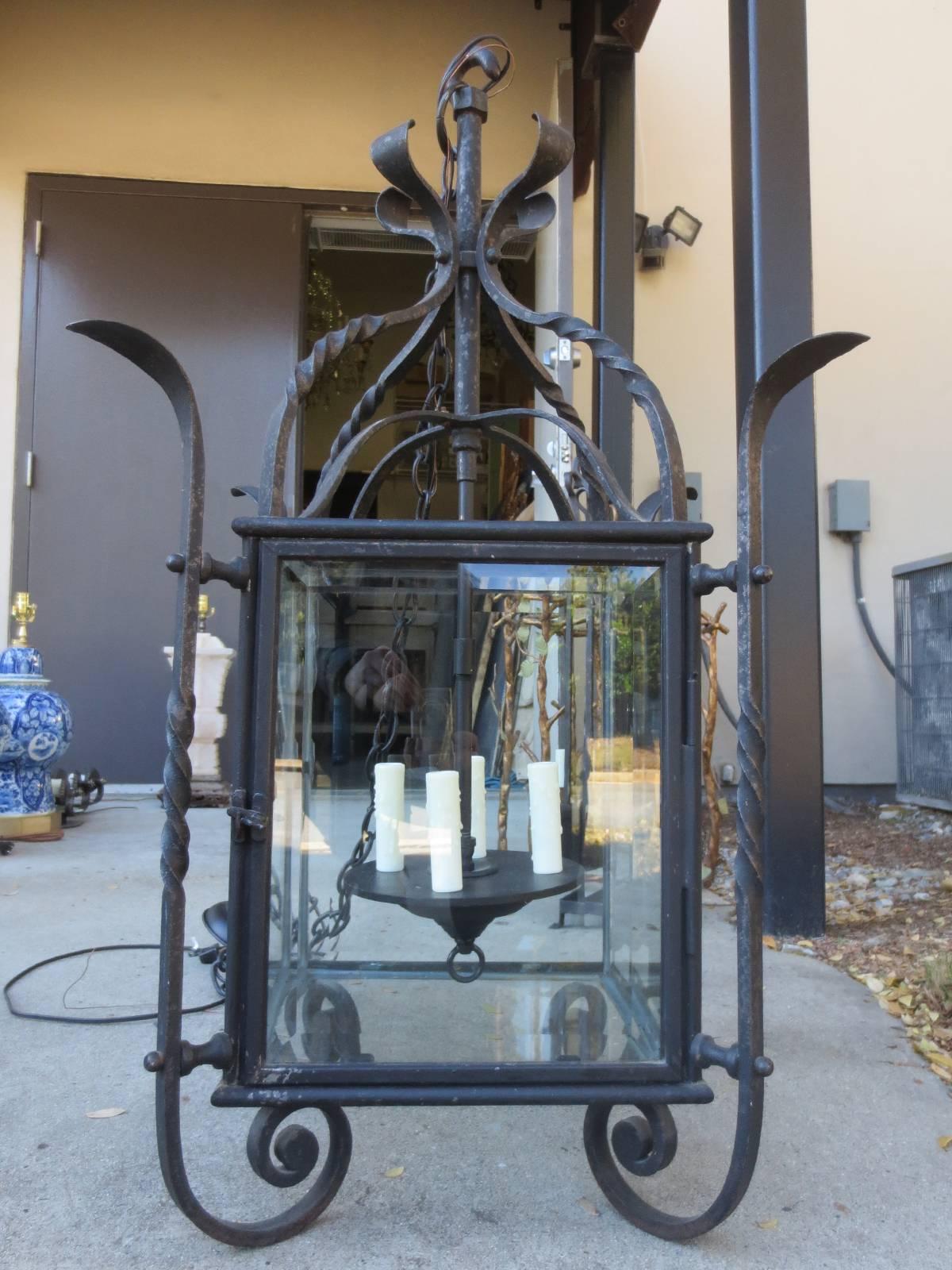 Hand-Crafted Late 19th-Early 20th Century French Hand-Forged Lantern