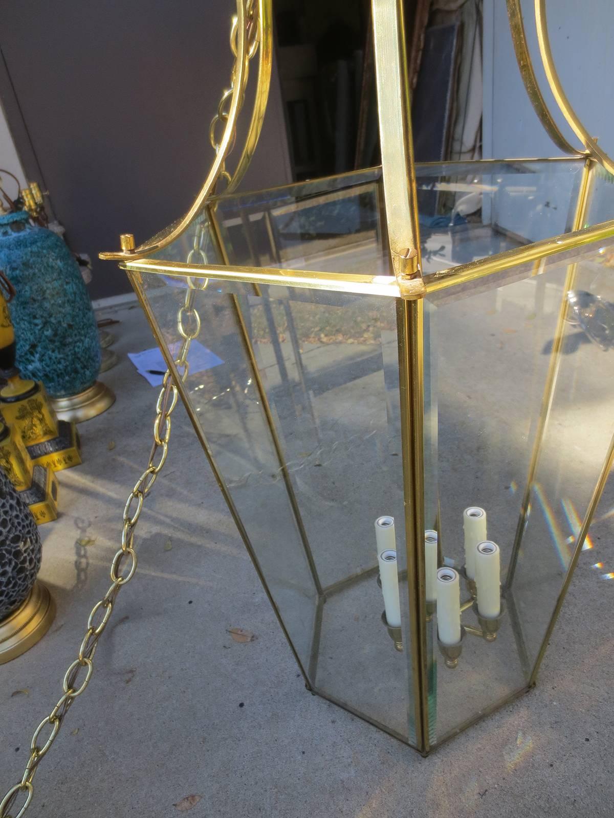 Large Mid-20th Century Brass Hexagonal Lantern For Sale 3