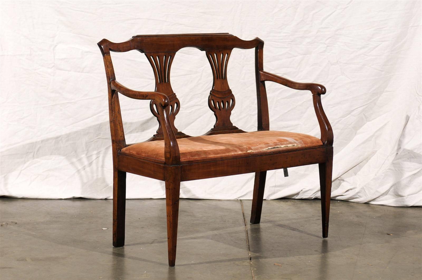 Pair of 18th century-19th century Italian walnut benches.