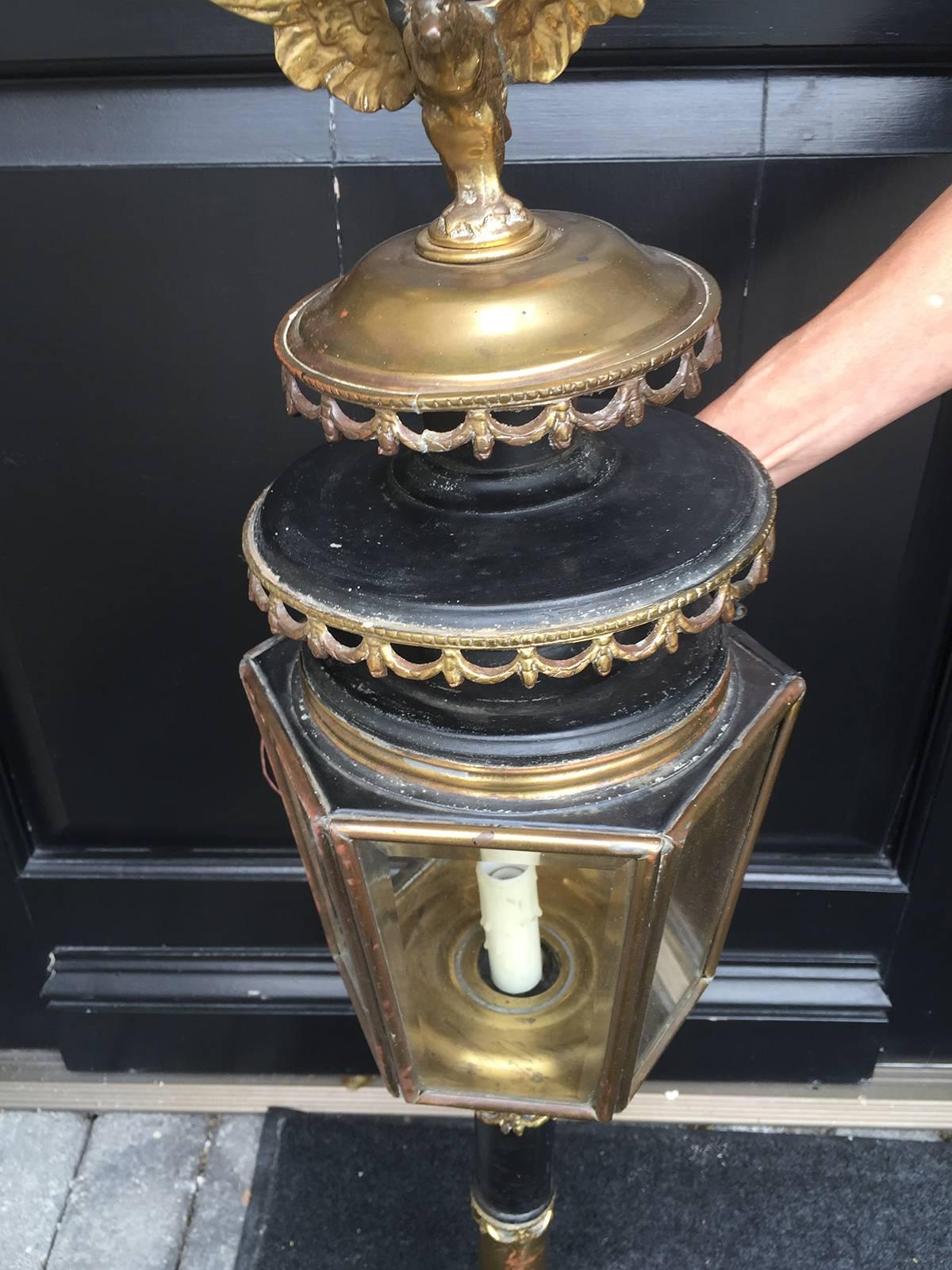 Pair of 19th Century Large Brass Coach Lanterns with Eagle 1