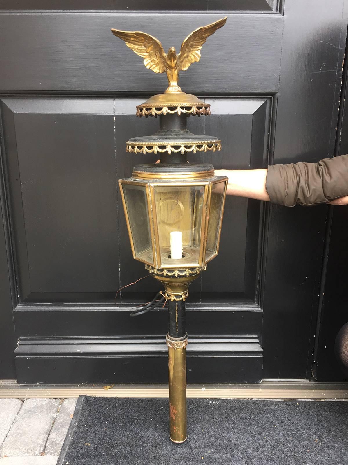 Pair of 19th Century Large Brass Coach Lanterns with Eagle 5