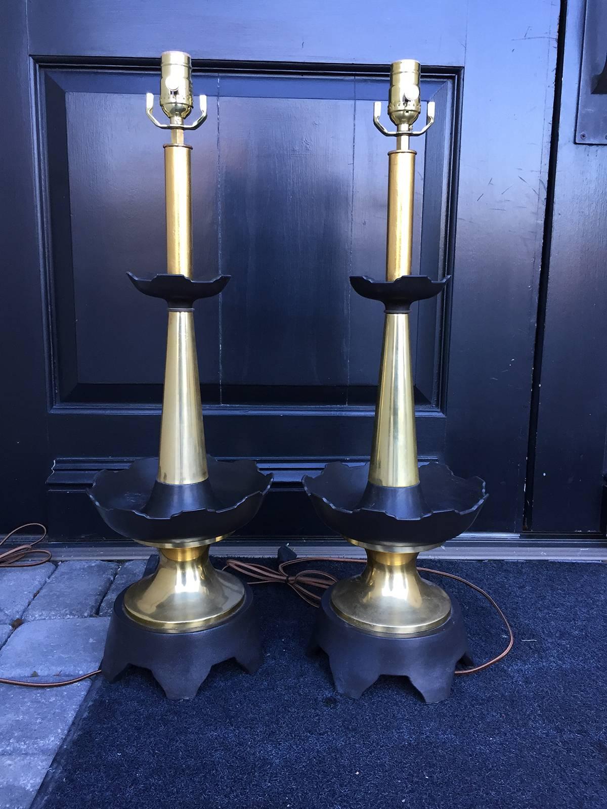 Pair of midcentury brass lamps.