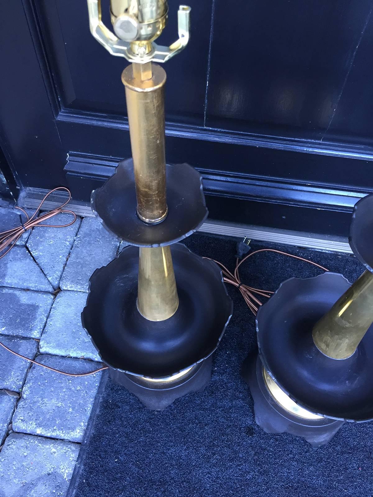 20th Century Pair of Midcentury Brass Lamps