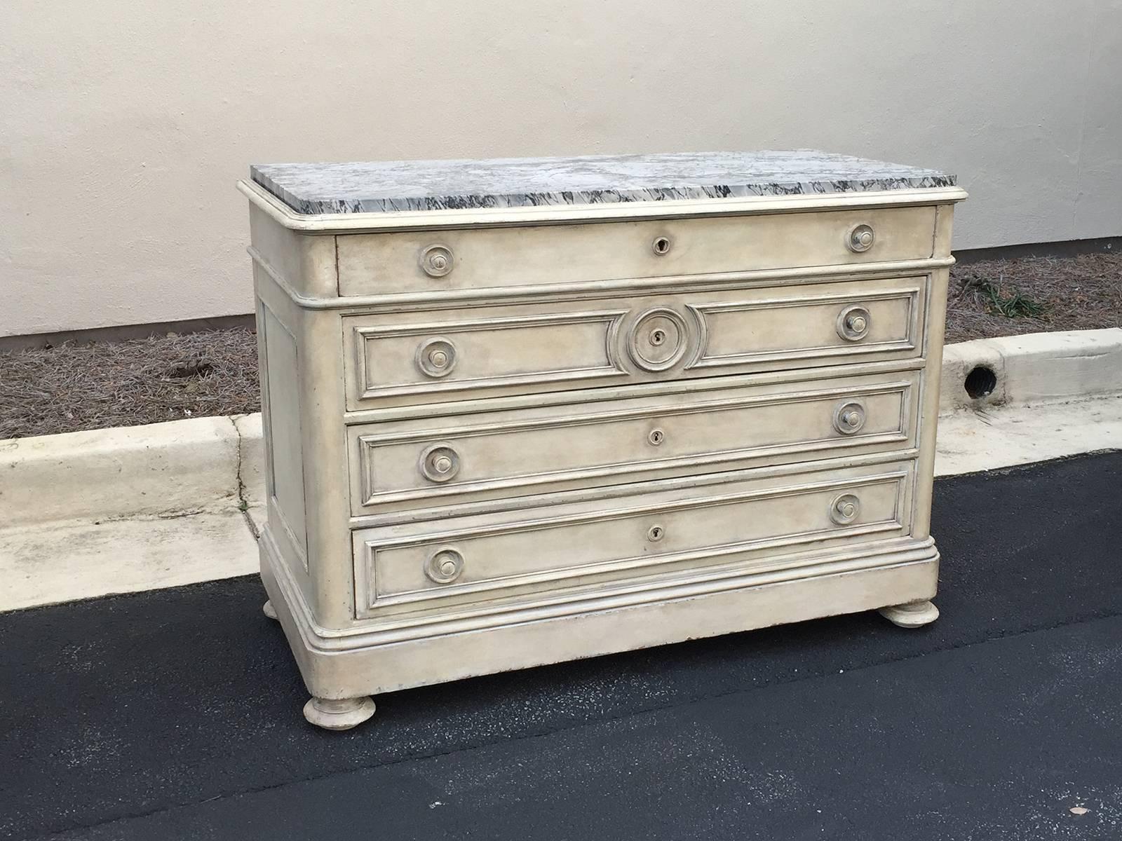 19th Century Louis Philippe French Marble-Top Chest in Custom Finish In Good Condition In Atlanta, GA