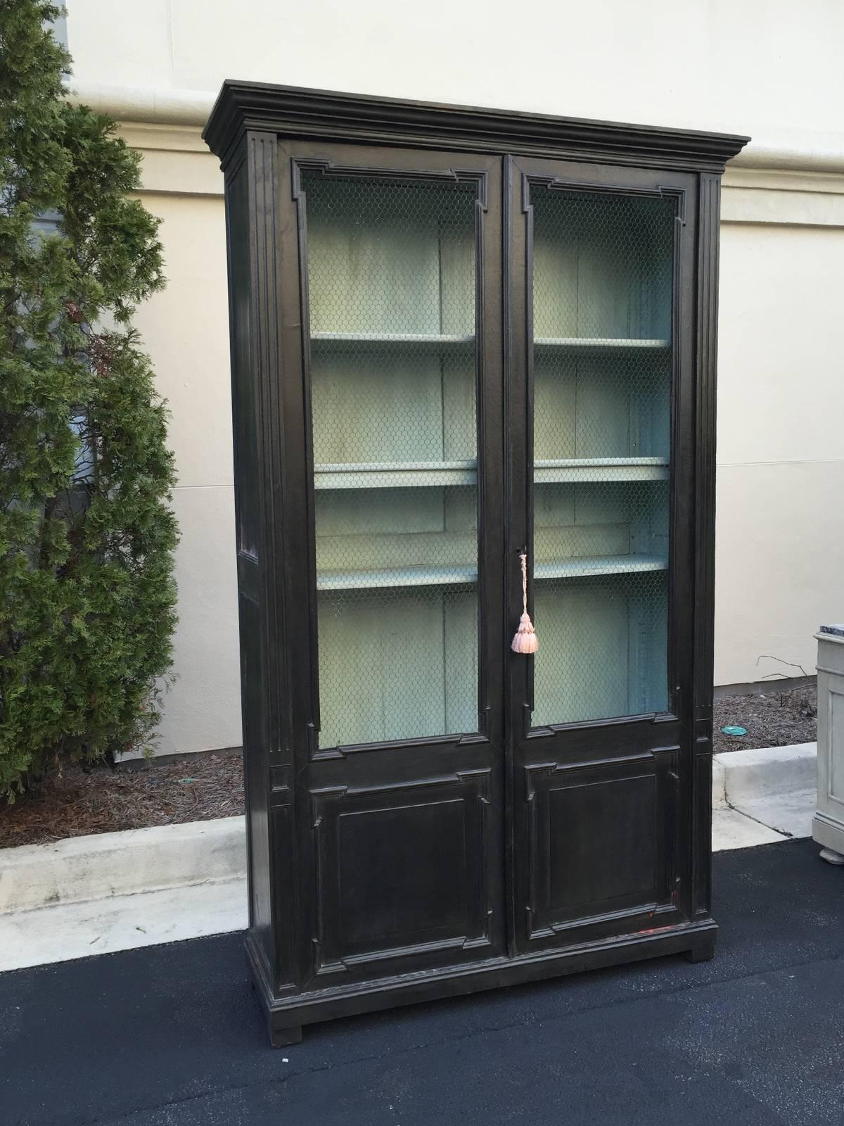 Wood 19th Century French Ebonized Bibliotheque/ Bookcase with Custom Finish