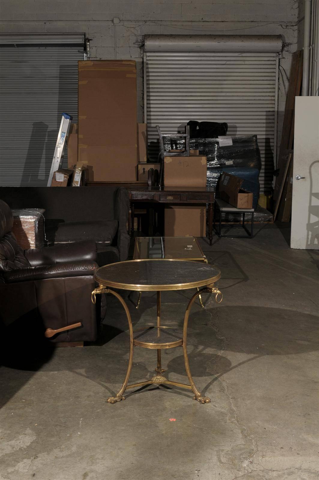 Pair of Gilt Bronze Continental Gueridon Table with Marble Tops In Excellent Condition In Atlanta, GA