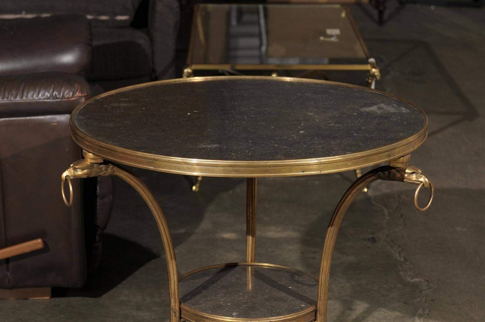19th Century Pair of Gilt Bronze Continental Gueridon Table with Marble Tops